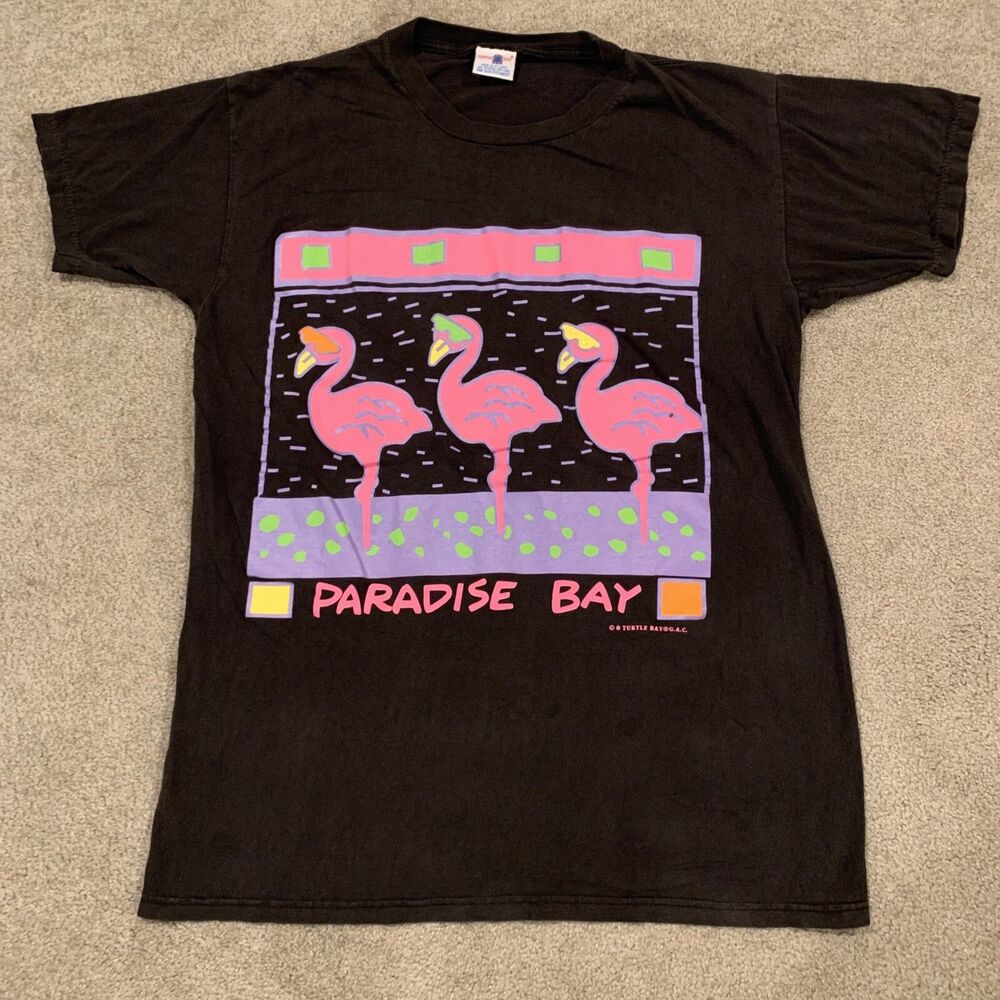 Vintage 90s Turtle Bay Paradise Bay Neon Flamingos Graphic Tee T-Shirt OSFM